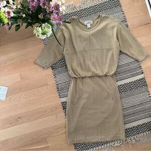 Casual Olive/Tan Elastic Waist Midi Dress